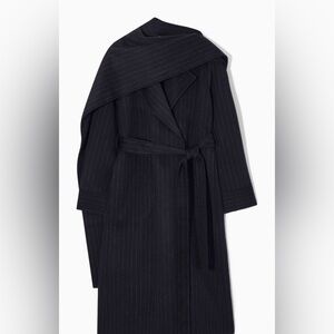 COS Oversized Navy Wool Pinstriped Scarf Coat Size M